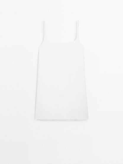 Strappy linen blend mini dress