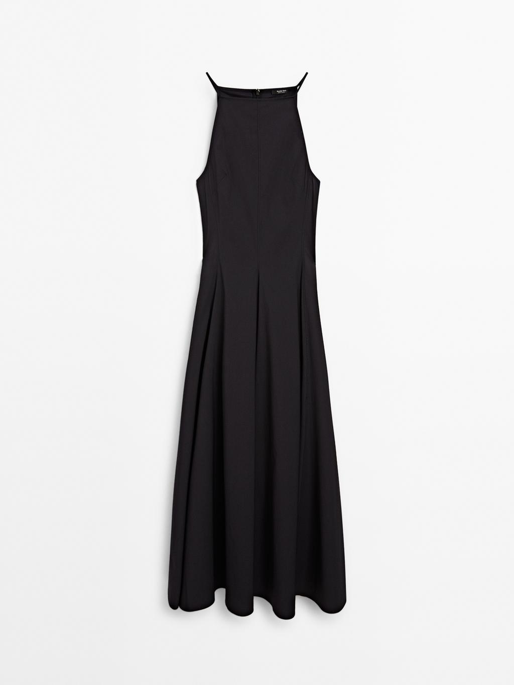 Long halter neck dress with flounce