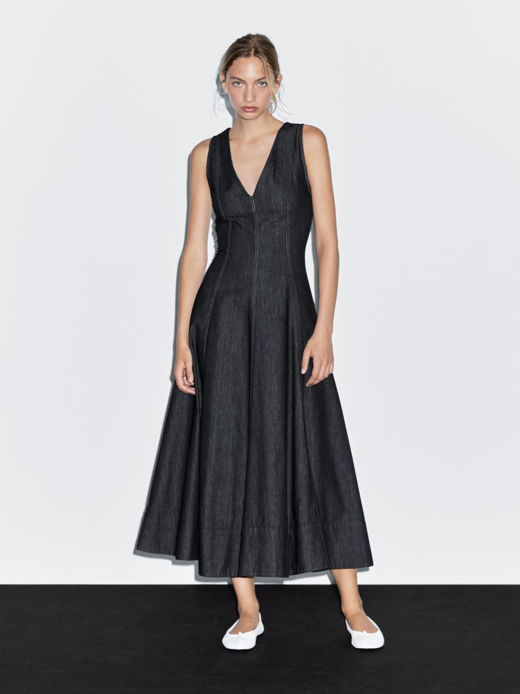 Denim midi dress with seam details