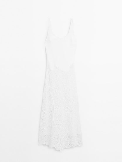 Cotton blend flounce midi dress