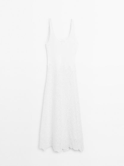 Cotton blend flounce midi dress