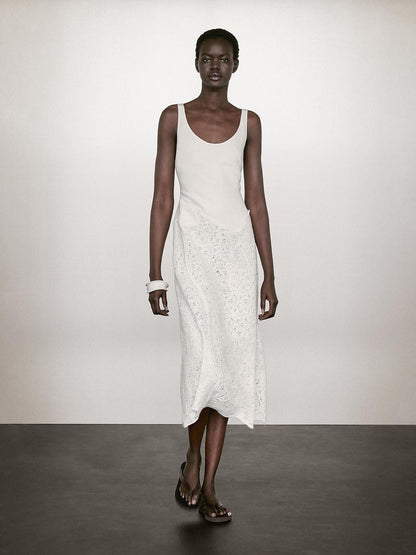 Cotton blend flounce midi dress