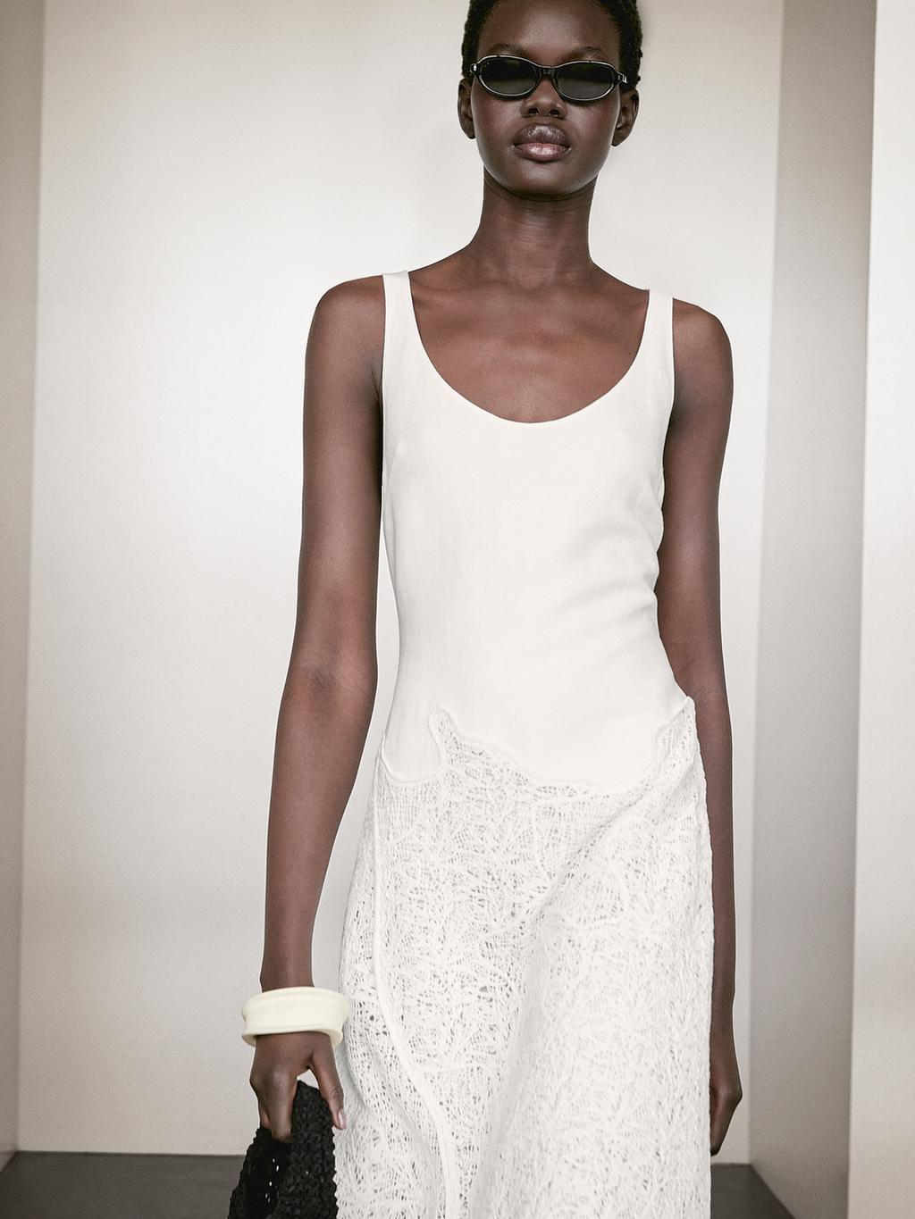 Cotton blend flounce midi dress