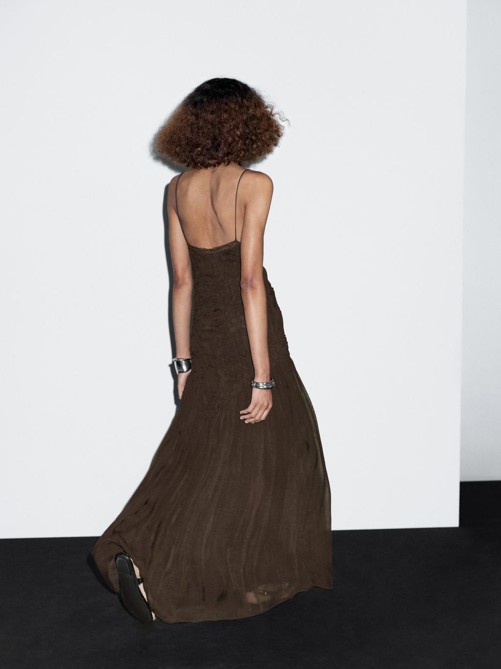 Long slip dress with gathered detail