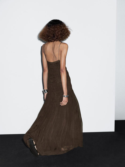 Long slip dress with gathered detail