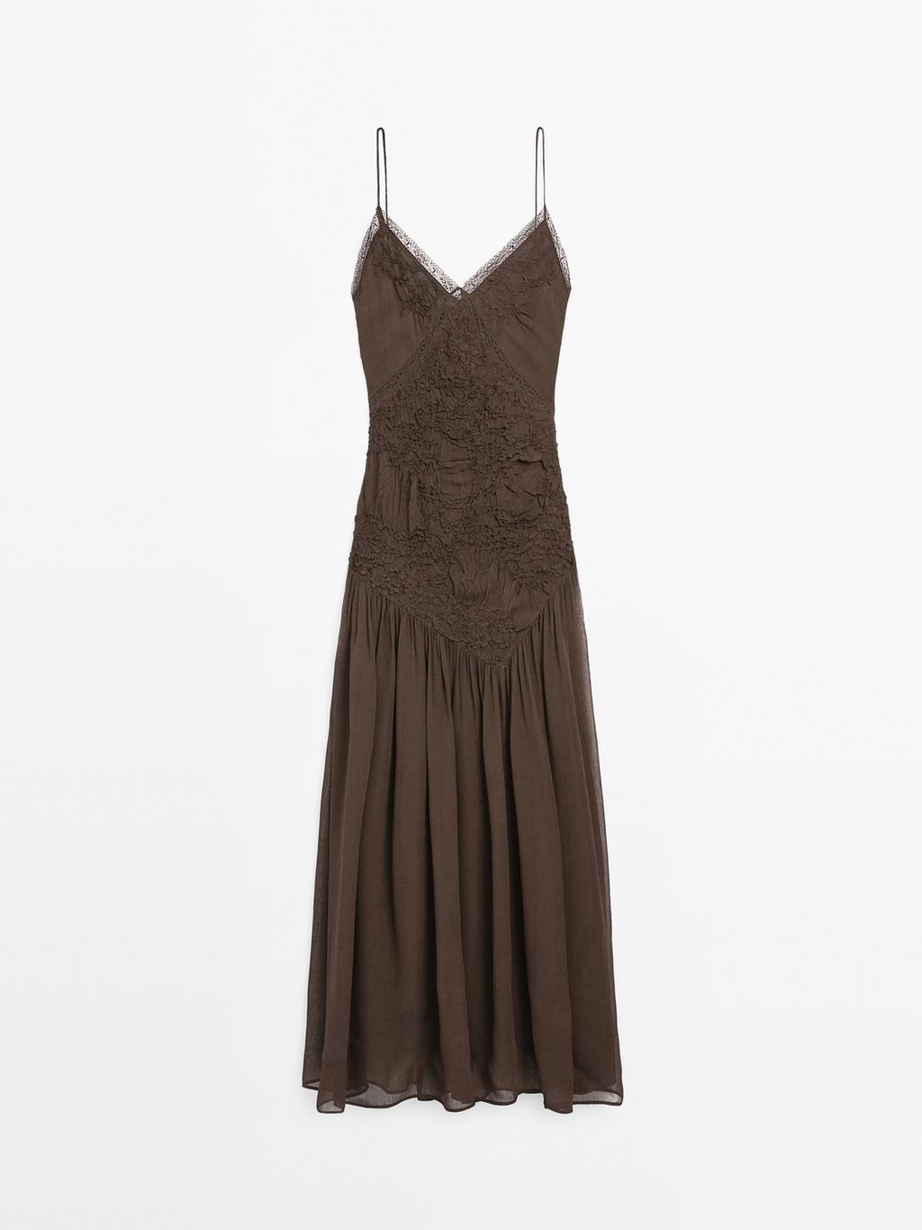 Long slip dress with gathered detail