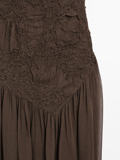 Long slip dress with gathered detail