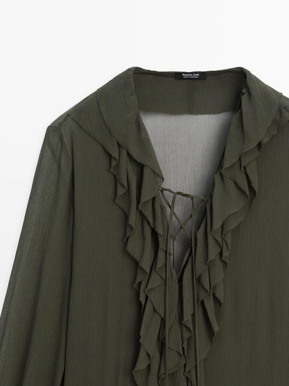 Long flowing dress with ruffle detail