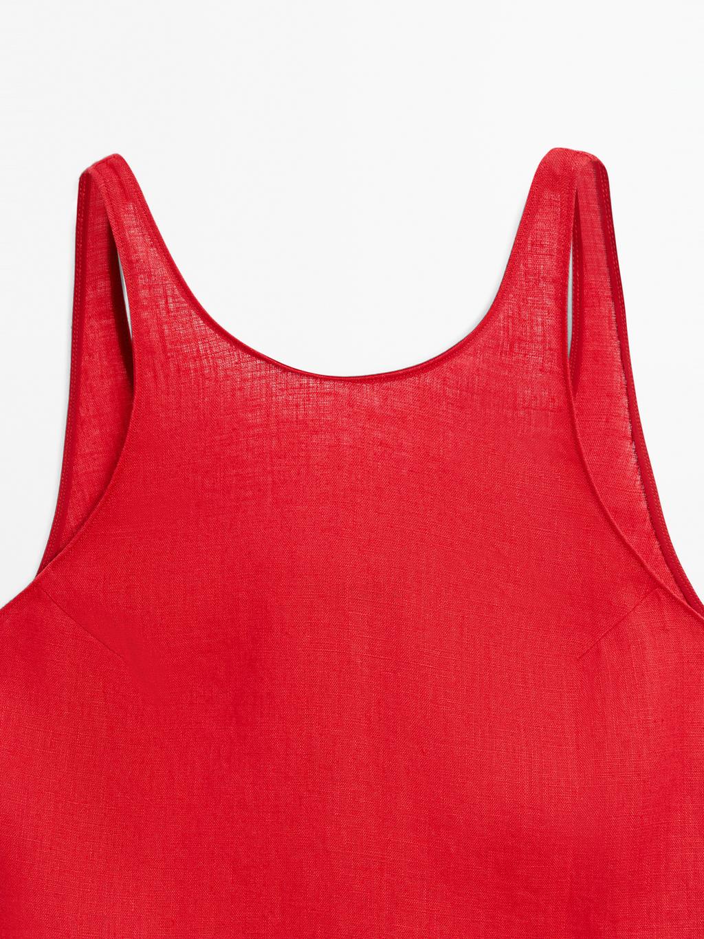 100% linen round neck midi dress