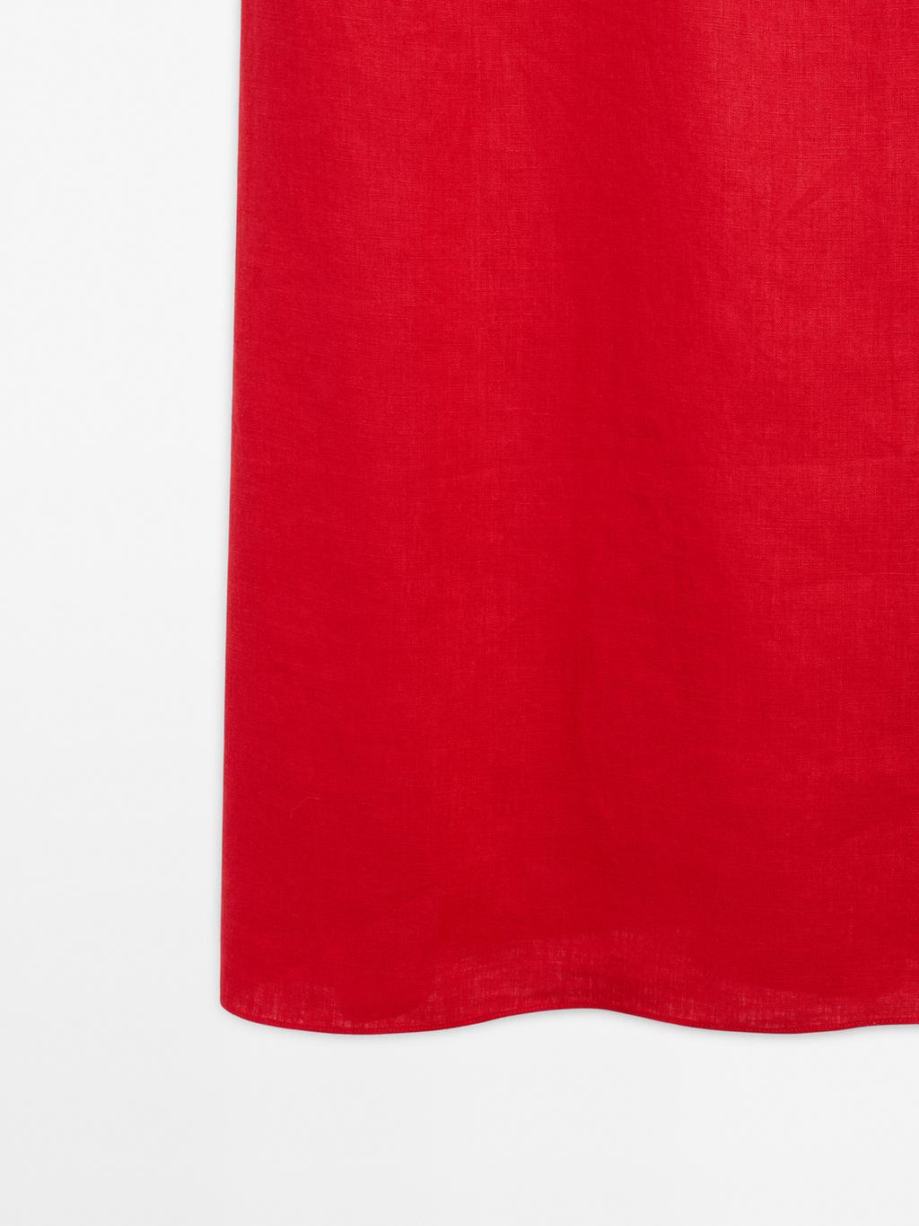 100% linen round neck midi dress