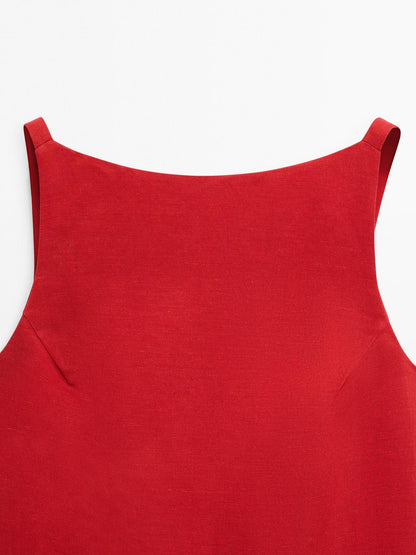 Short linen blend dress with low-cut back