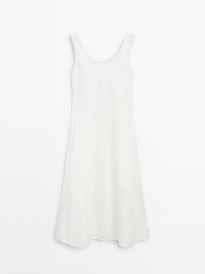 100% cotton denim midi dress