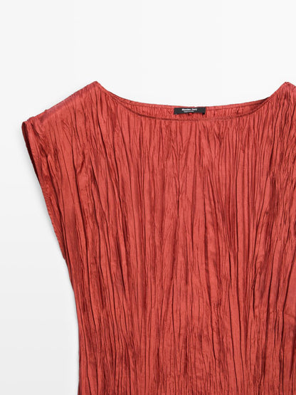 Long pleated satin dress