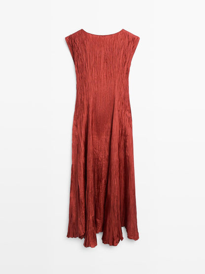 Long pleated satin dress