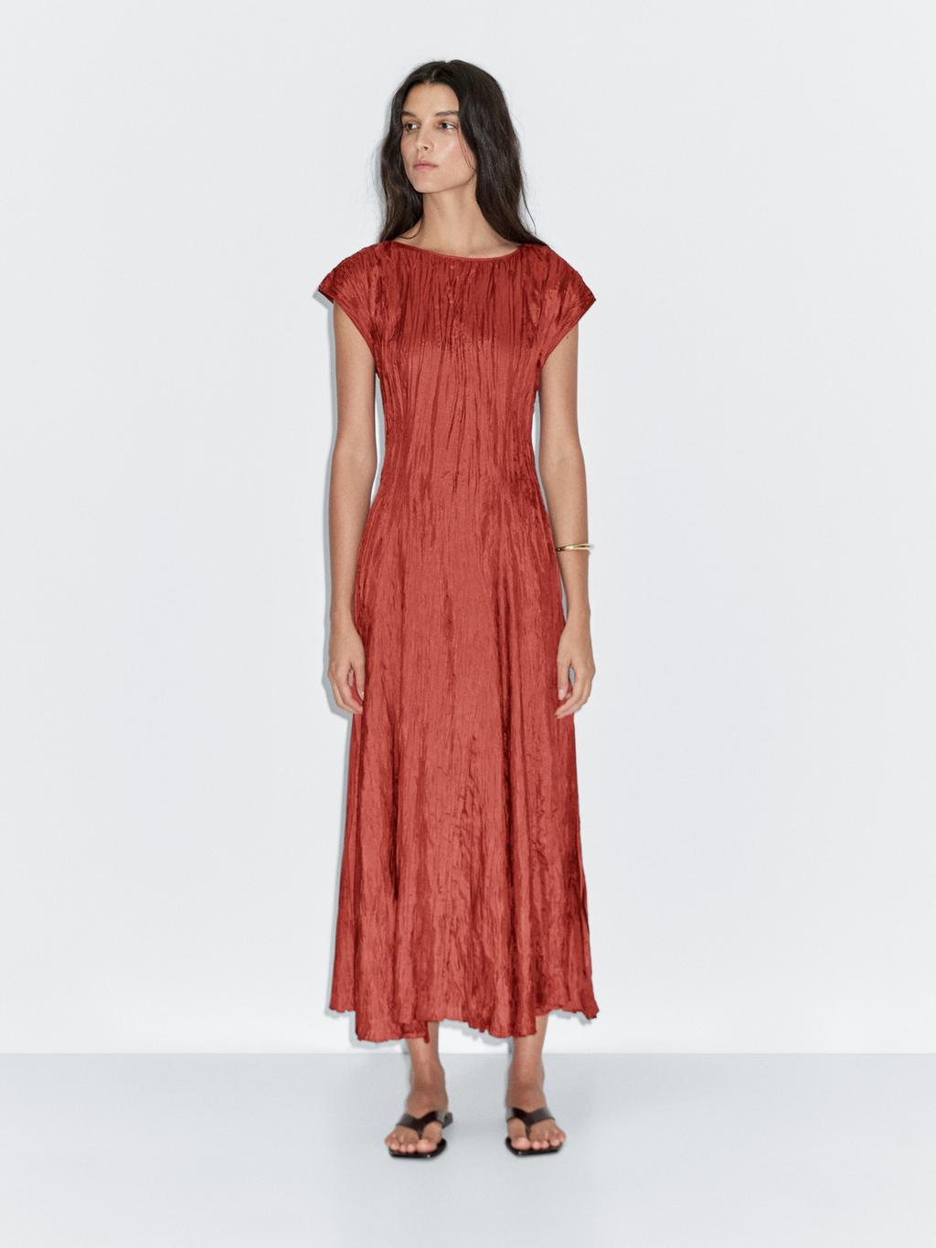 Long pleated satin dress