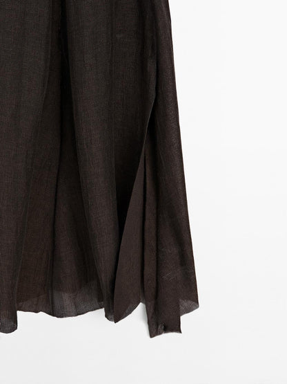 100% linen midi dress with frayed trims