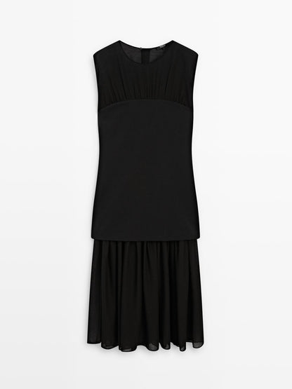 Contrast semi-sheer midi dress