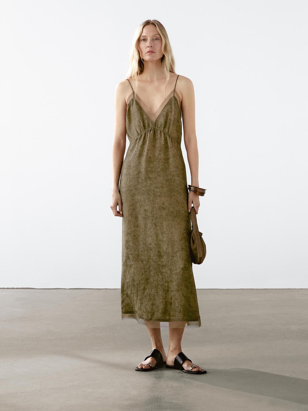 Midi slip dress with sheer detail