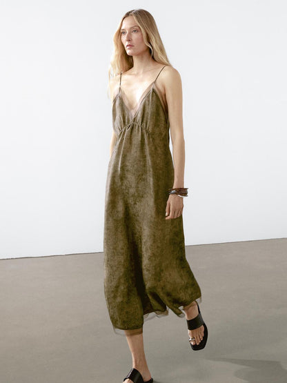 Midi slip dress with sheer detail