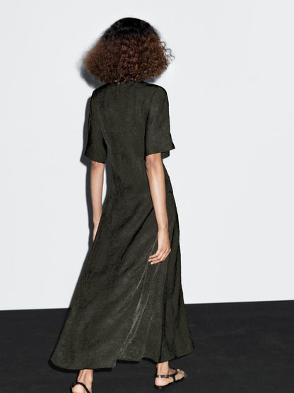 Long satin dress with short sleeves