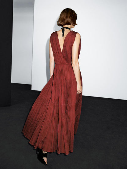 100% cotton long pleated dress