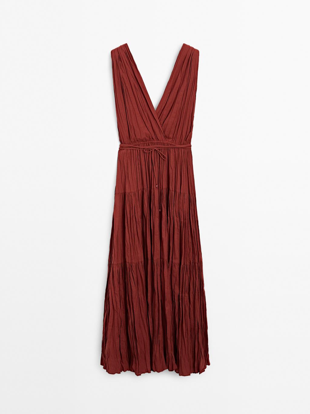 100% cotton long pleated dress