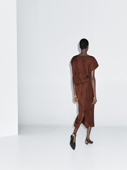 Long dress with gathered waist detail