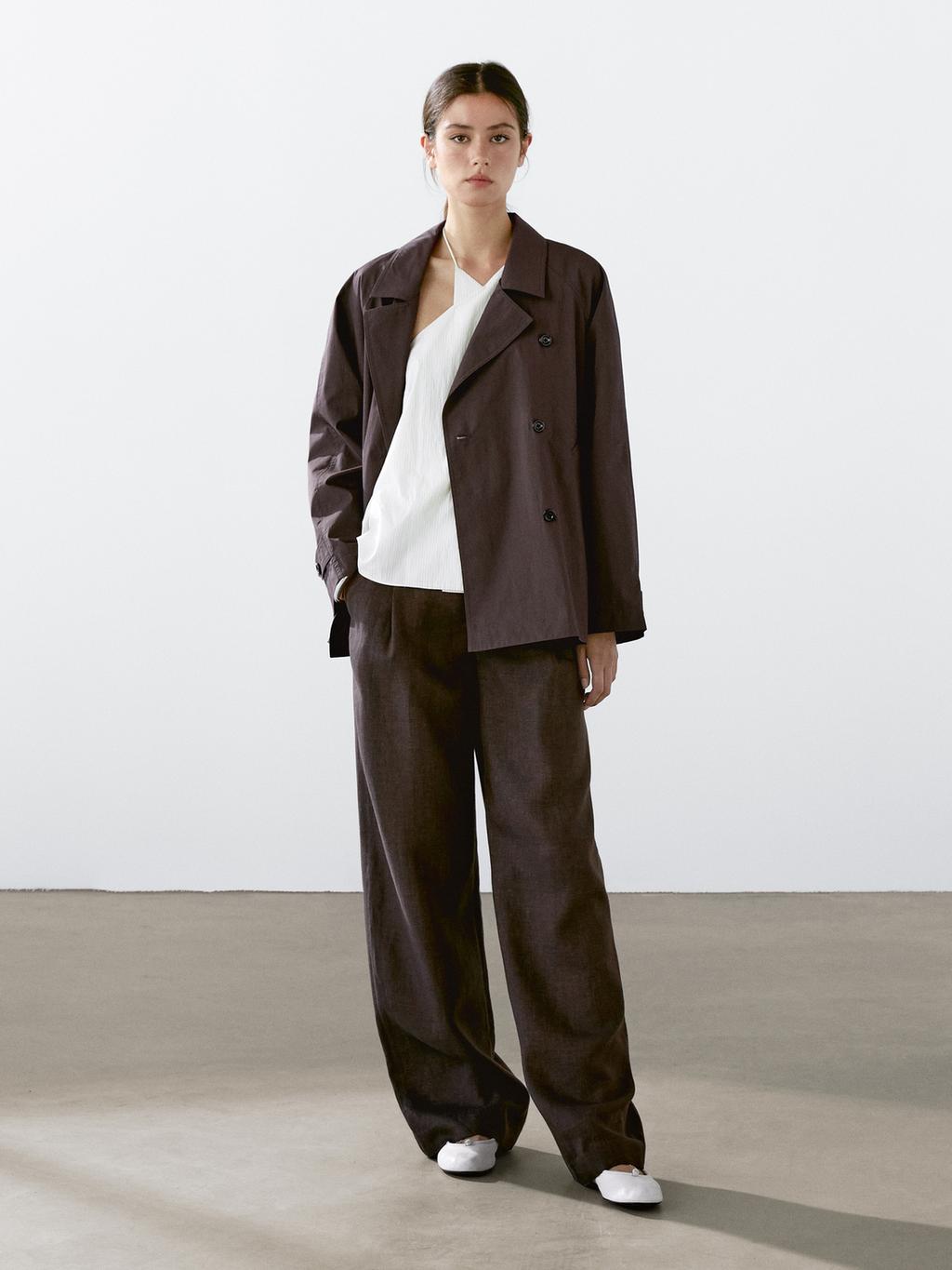 Cotton blend trench coat with back detail