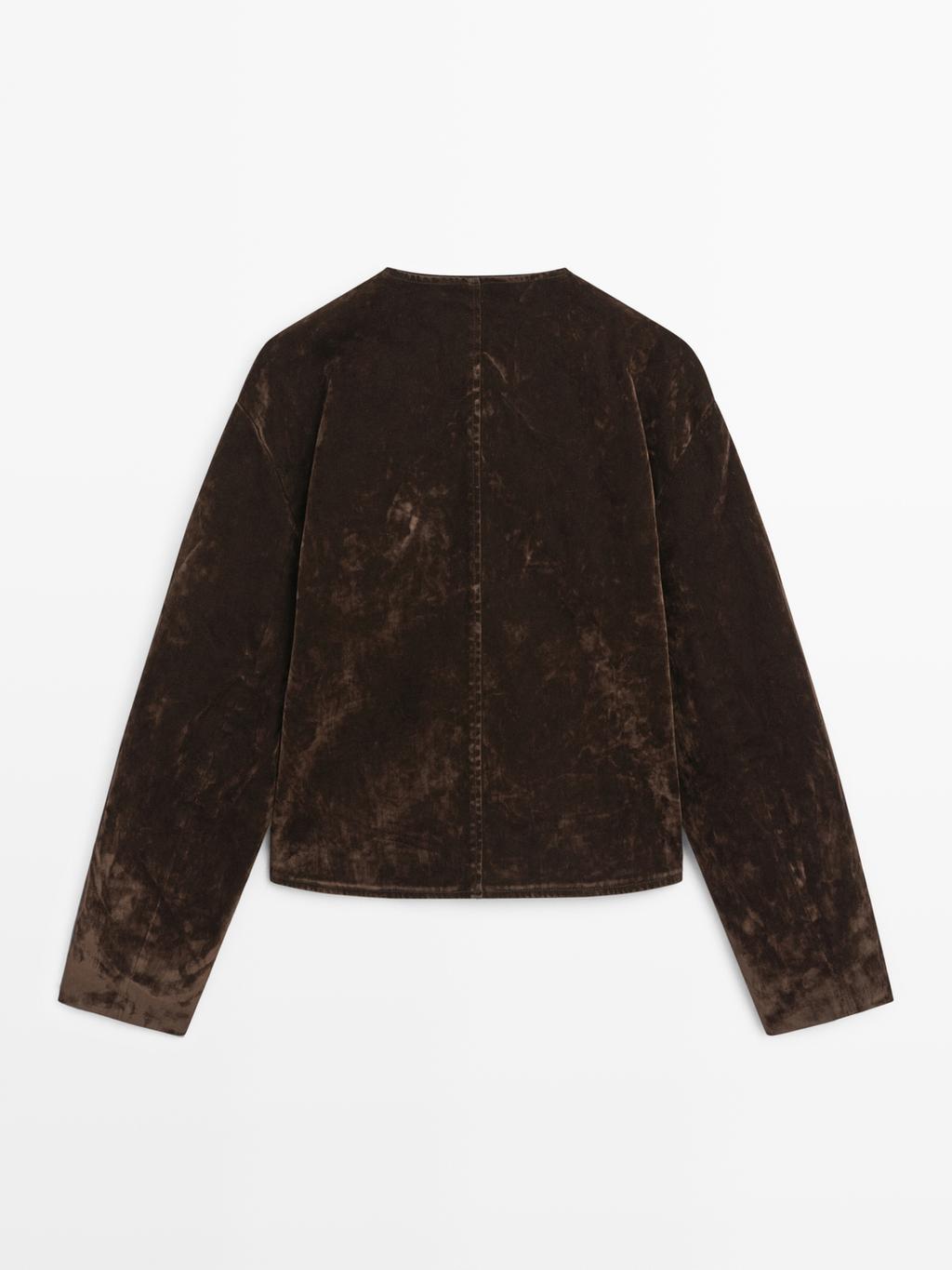 Short denim jacket with flocked finish