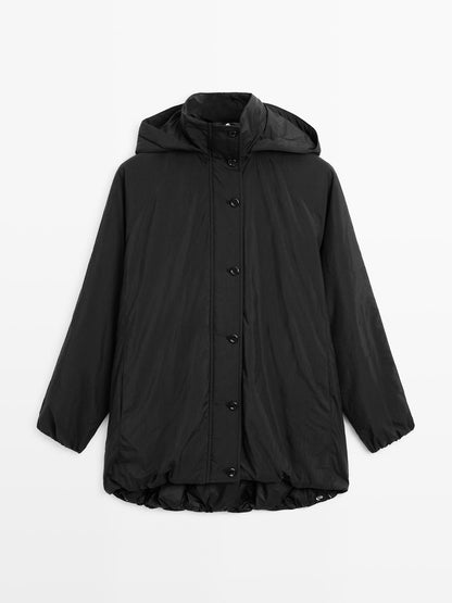 Water-repellent padded parka with high neck