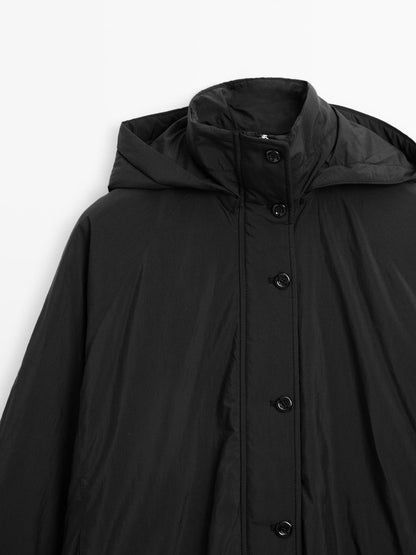 Water-repellent padded parka with high neck