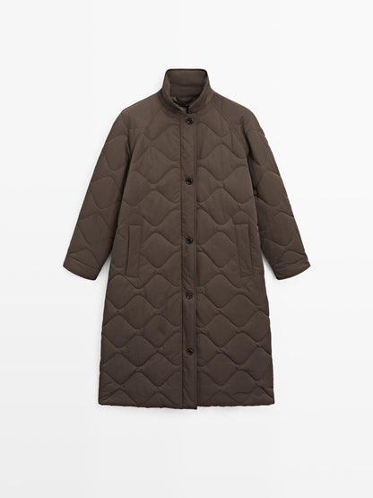 Long water-repellent puffer jacket