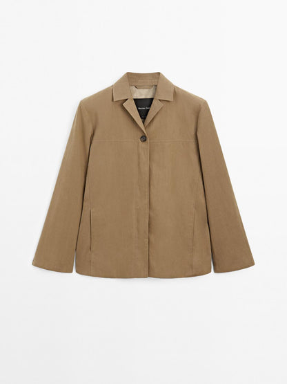 Cotton blend blazer with button detail