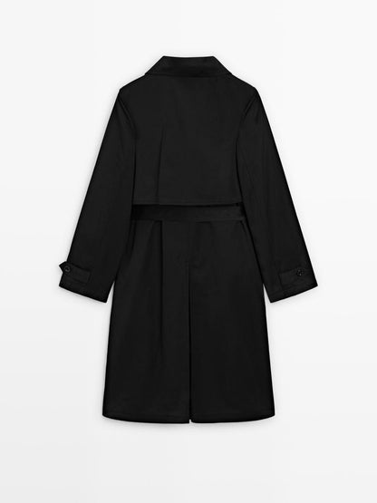 Long water-repellent trench coat with inner waistcoat