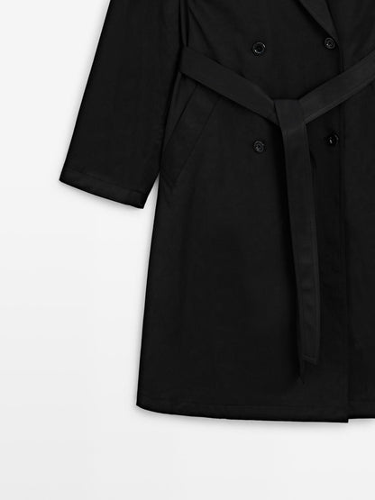 Long water-repellent trench coat with inner waistcoat