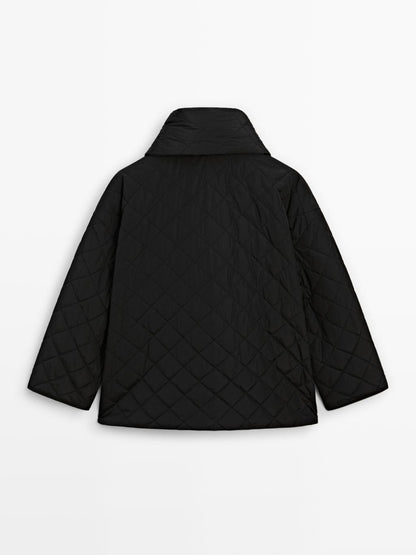 Water-repellent puffer jacket with scarf detail