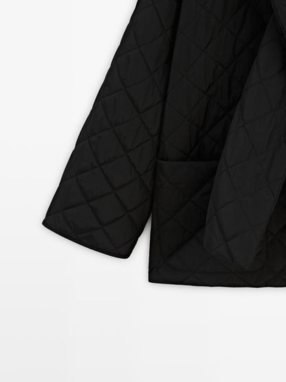 Water-repellent puffer jacket with scarf detail