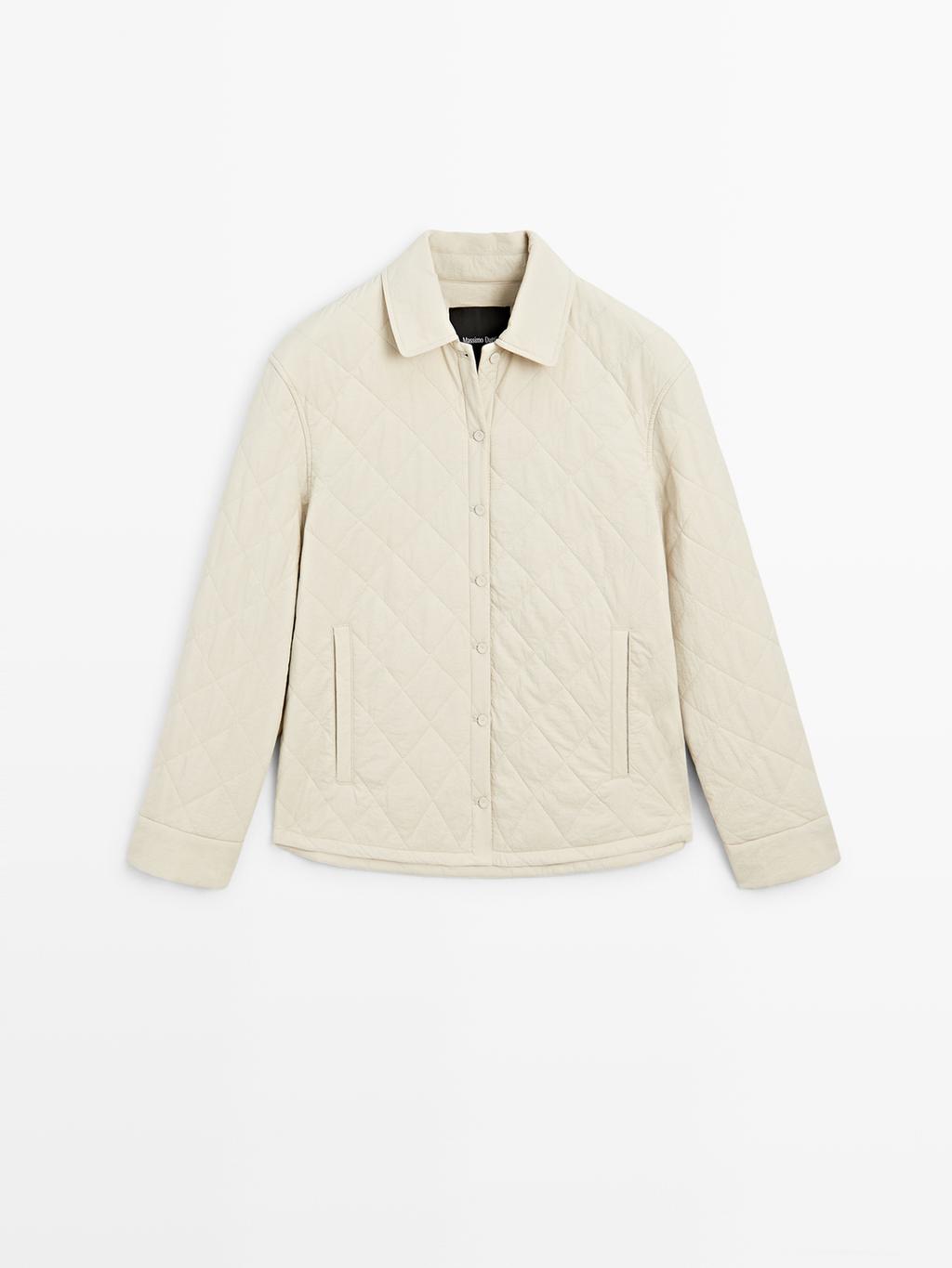 Short quilted jacket with shirt collar