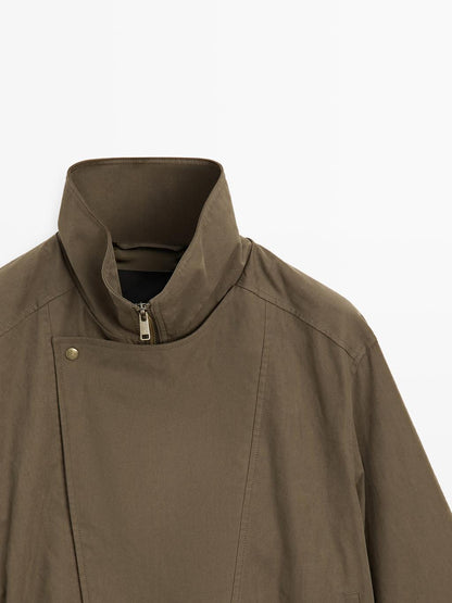 Cotton blend jacket with belt detail