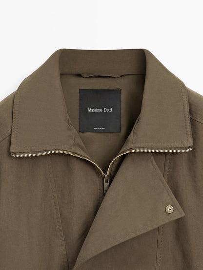 Cotton blend jacket with belt detail