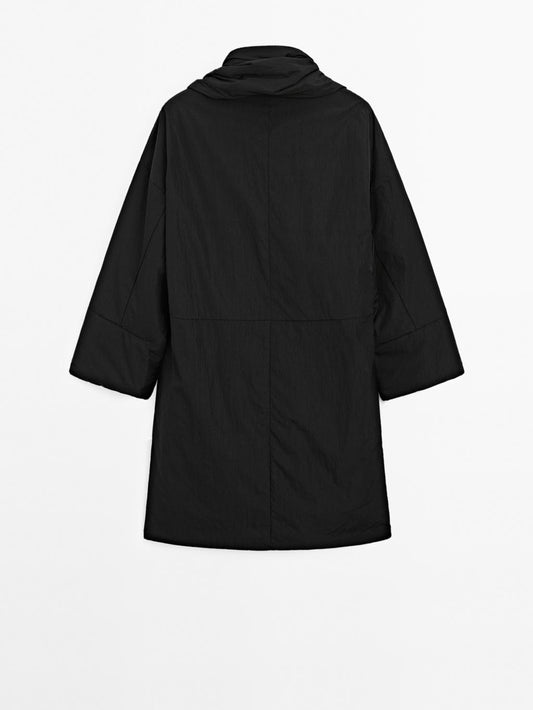Long water-repellent padded coat with scarf detail