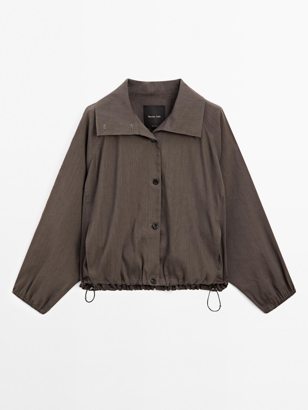 Linen blend bomber jacket