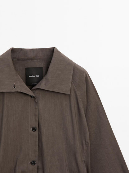 Linen blend bomber jacket