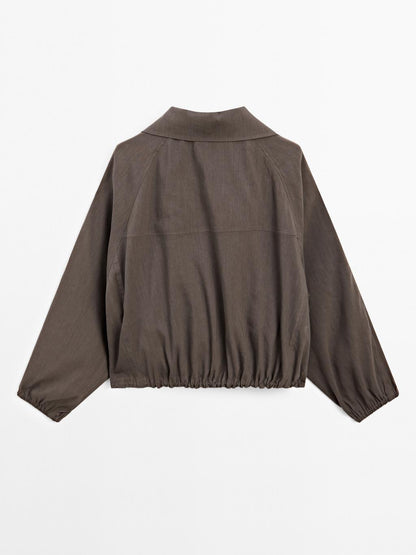 Linen blend bomber jacket