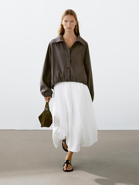 Linen blend bomber jacket