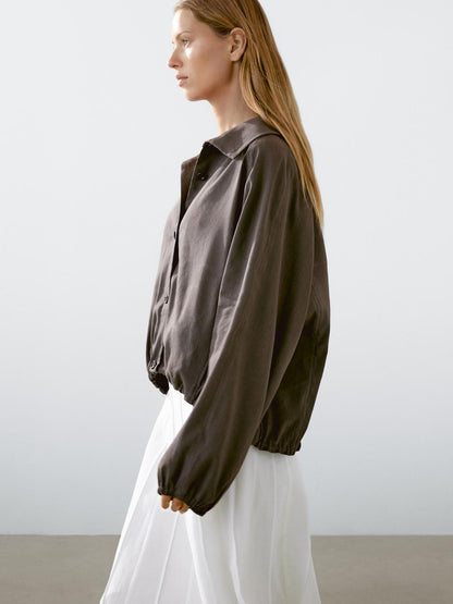 Linen blend bomber jacket