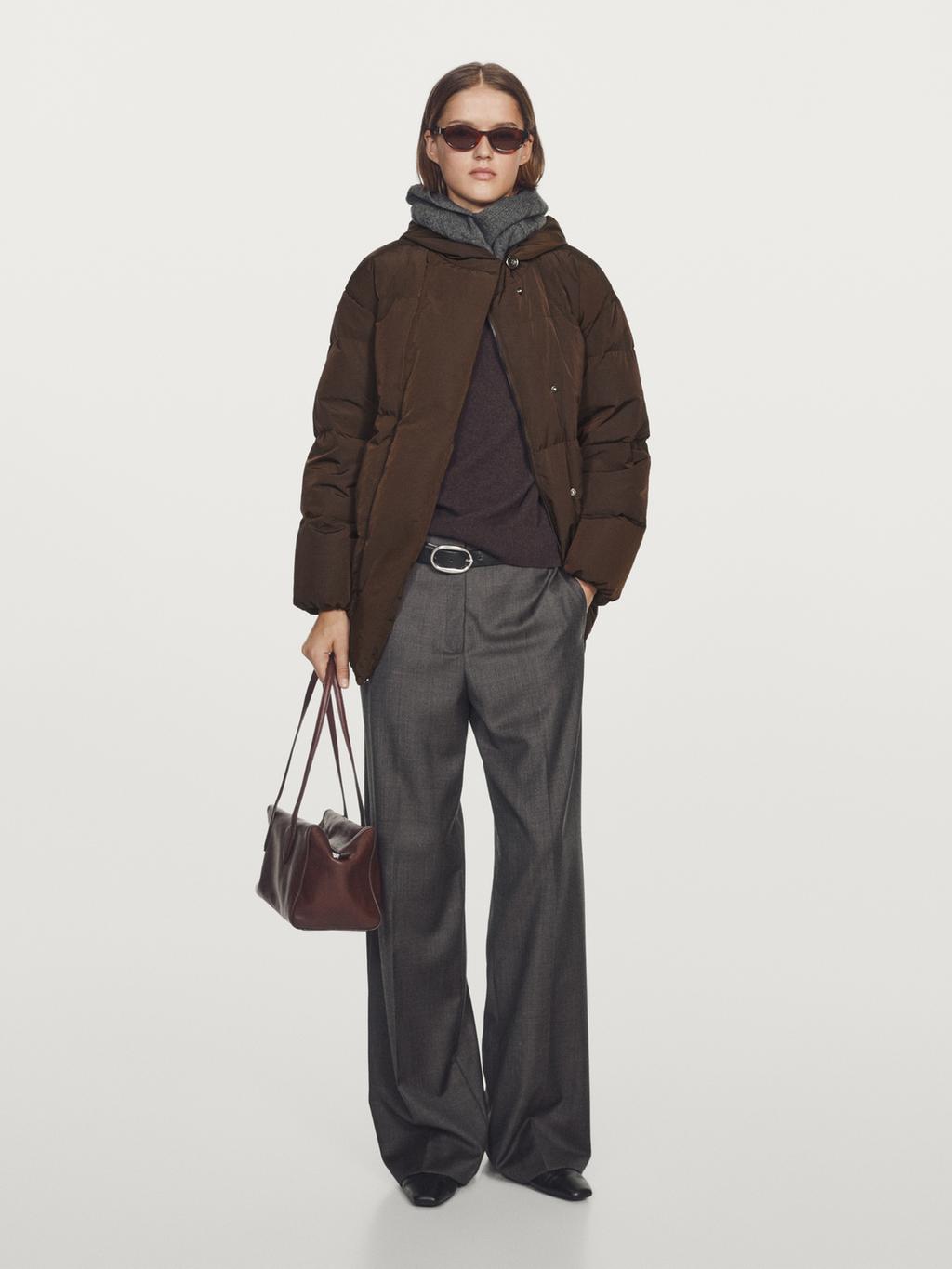 Water-repellent hooded puffer jacket