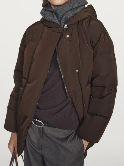 Water-repellent hooded puffer jacket