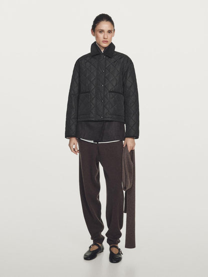 Short lightweight water-repellent puffer jacket with corduroy detail