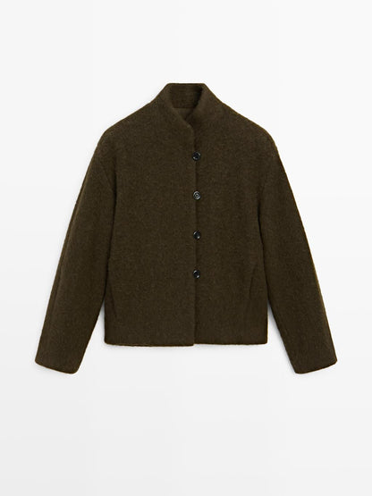 Short alpaca and wool blend cardigan